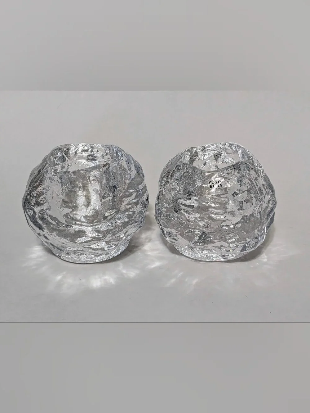 Kosta Boda Set of 2 Snowball Votive Candle Holders Crystal Art Glass Ice